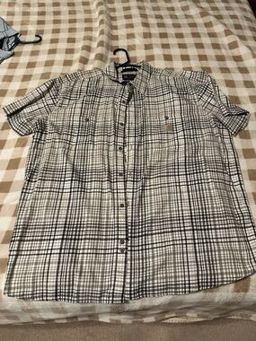 Carhartt Short-Sleeve Plaid Button-Up Shirt - Black & White 2XL Relaxed Fit